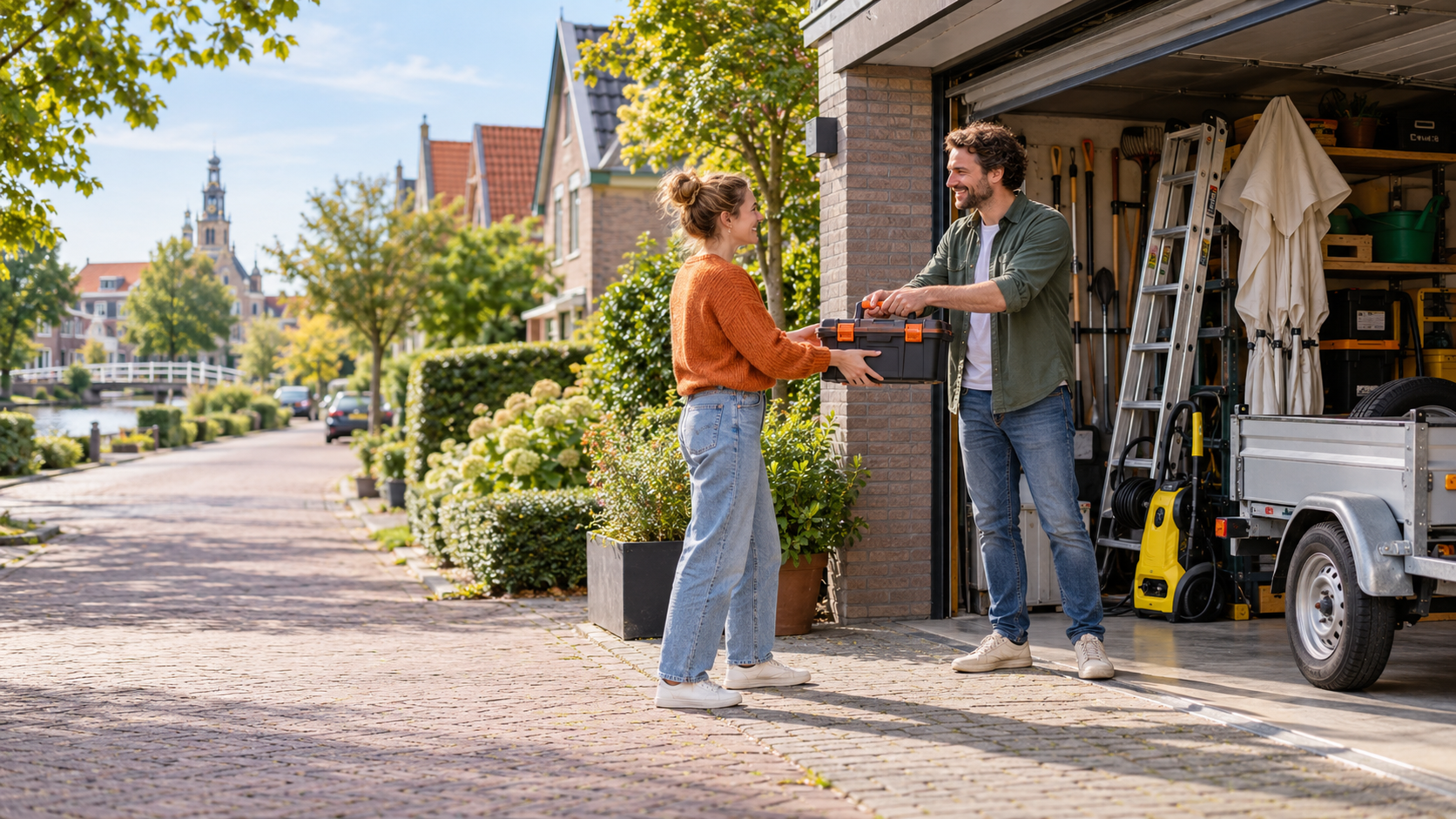 Buurtbewoners die gereedschap aan elkaar uitlenen